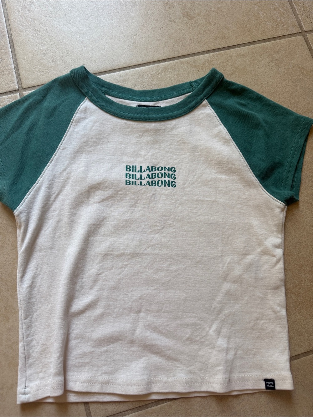 Billabong Kids White Tee with Teal Raglan Sleeves
